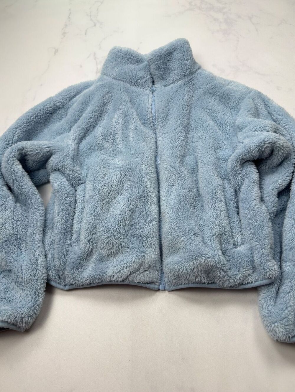 Old Navy Cozy Jacket Light Blue 2000s Minimalist Cropped Fit - Womens M